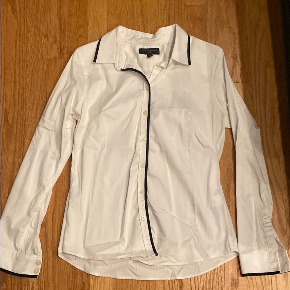 Banana Republic White Button Down Shirt with Black Trim